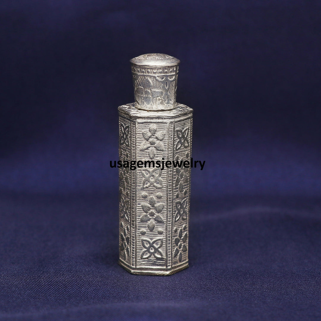 Vintage Sterling Silver Sindoor Dibbi with Applicator Stick | Hand-Engraved Floral Kumkum Box | Bridal Pooja Container | 25.7g BJ1005- on Lucasgift