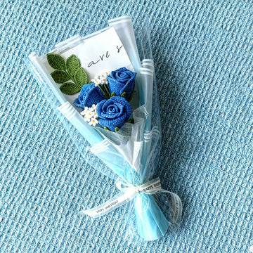 Handmade Crochet Blue Rose Bouquet - Artificial Flower Arrangement for Home Decor & Gift- on Lucasgift