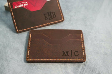 Minimalist Leather Wallet, Personalized Slim Front Pocket Wallet, Men's Cardholder, Distressed Leather Cardholder, Perfect Gift- on Lucasgift