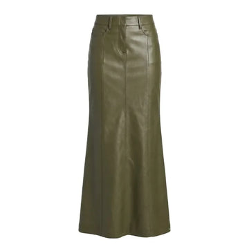Handmade Genuine Leather Maxi Skirt – High Waisted Green Sheepskin Column Skirt For Women- on Lucasgift