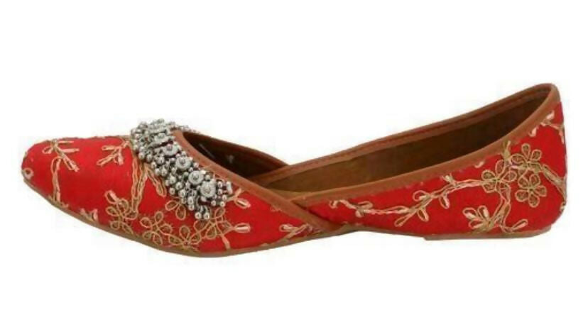 Red Embroidered Ghungroo Jutti: Rajasthani Khussa, Indian Mojari- on Lucasgift