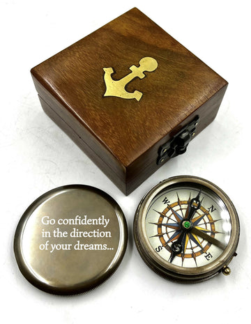 Personalized Antique Vintage Nautical Compass / Custom Engraving / With wood box Gift- on Lucasgift