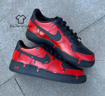 Custom Red Drip Black AF1 Sneakers, Hand Painted Personalized Shoes