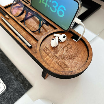 Personalized Wooden Desk Organizer, Custom Baltic Birch Office Docking Station- on Lucasgift