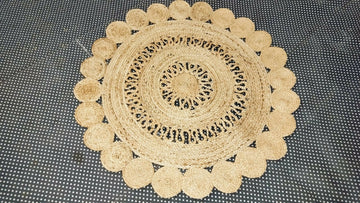 Sonia Artisan Collections | Natural Jute Scalloped Round Rug | Handmade Rustic Boho Decor- on Lucasgift