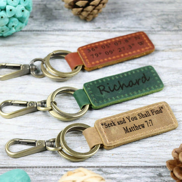 Set of 3 Customizable Leather Keychain , Real Leather, Same Day Shipping, Free Shipping US- on Lucasgift