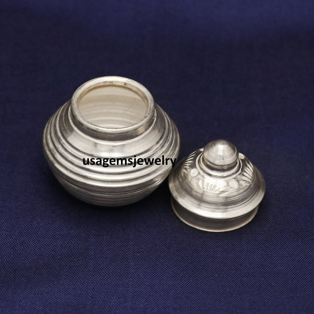 Vintage Silver Sindoor Box | Engraved Round Kumkum Dibbi for Pooja & Wedding Use | 12.1g BJ1009- on Lucasgift