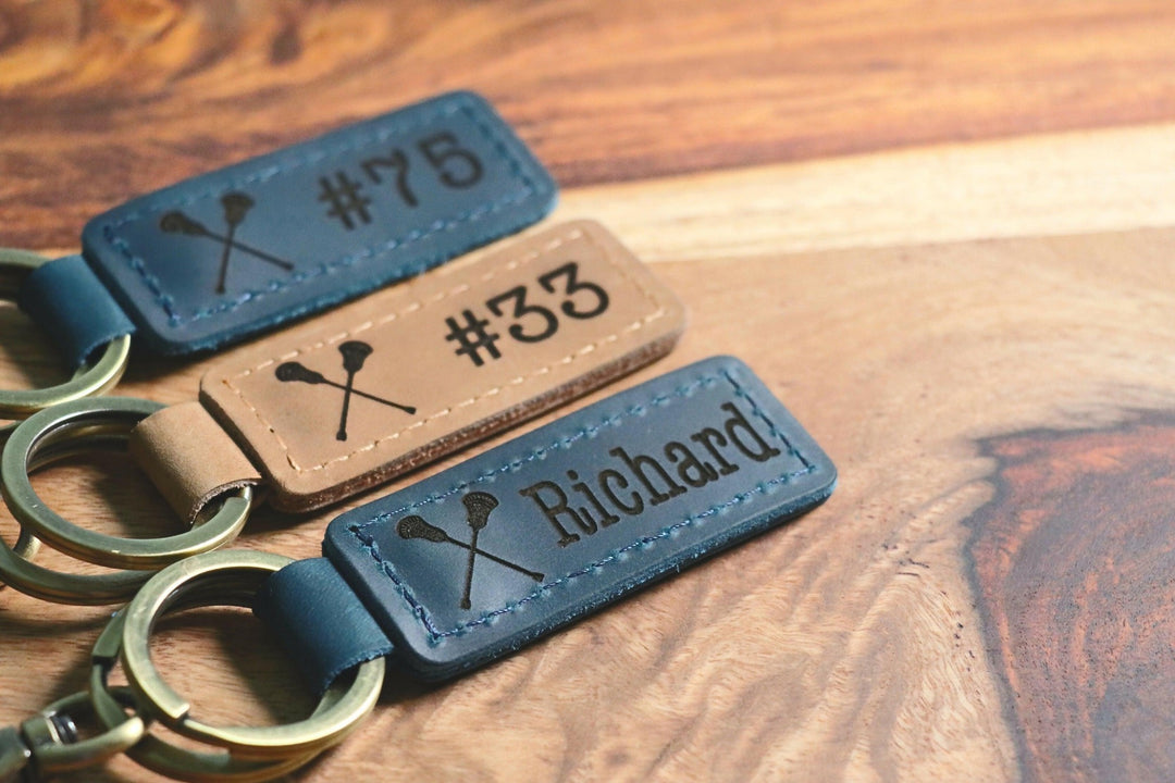 Lacrosse Keychain, Personalized Sports Keychain, Team Gifts, Player Gifts, Lacrosse Gift, LEATHER KEYCHAIN- on Lucasgift