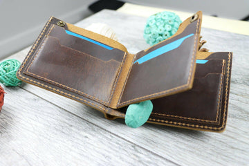 Men's Bifold Leather Wallet, Brown , Real Leather, Same Day Shipping, Free Shipping US- on Lucasgift