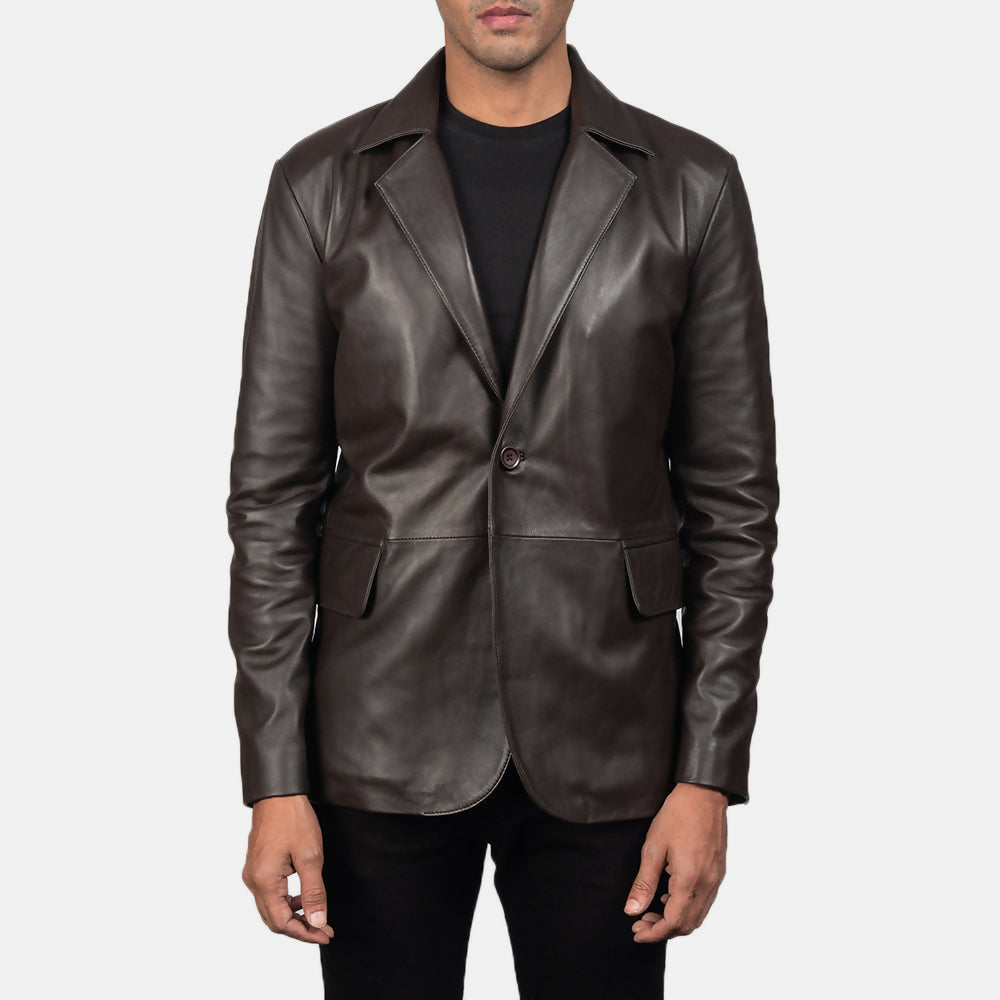 Men’s Brown Sheepskin Leather Blazer | Premium Genuine Leather Jacket for Winter & Formal Wear