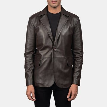 Men’s Brown Sheepskin Leather Blazer | Premium Genuine Leather Jacket for Winter & Formal Wear