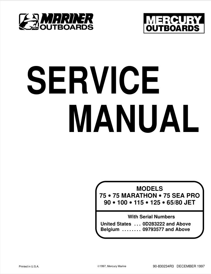 Mercury Mariner 7590100115125hp 2 Stroke Service Manual- on Lucasgift