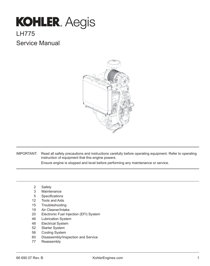 Kohler Aegis Lh755 Liquid-Cooled 4-Stroke Service Repair Manual- on Lucasgift