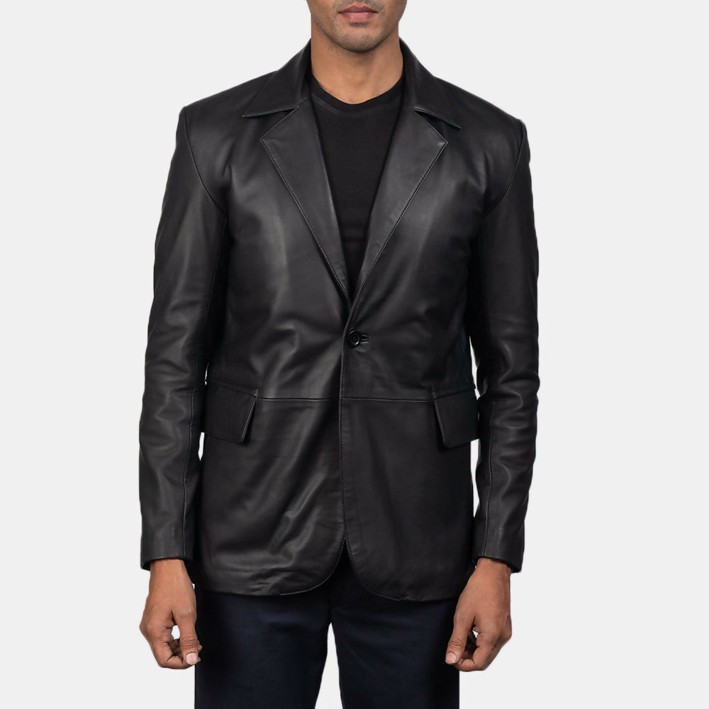 Men’s Black Sheepskin Leather Blazer | Premium Genuine Leather Jacket for Winter & Formal Wear