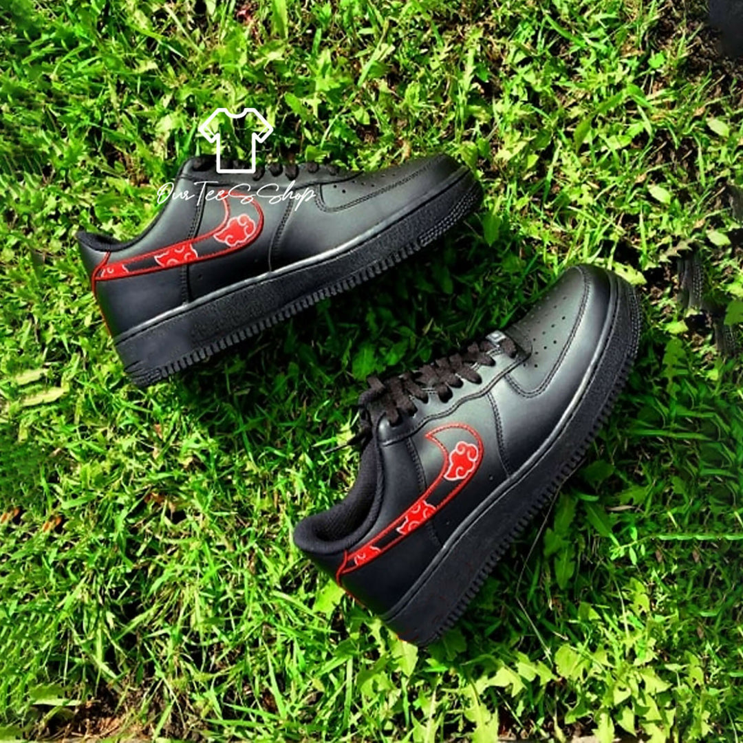 Custom Anime Black AF1 Sneakers, Hand Painted Shoes