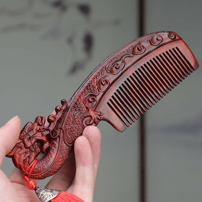 Rhino horn and rosewood carved wooden comb, vintage-style massage and hair comb, wedding gift- on Lucasgift