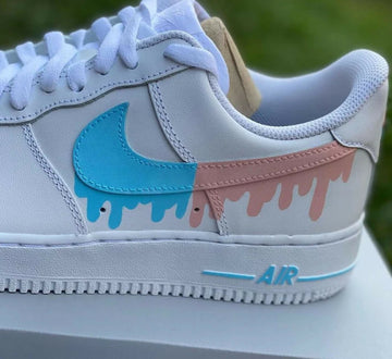 Custom Pink-Blue Drip AF1 Sneakers, Hand Painted Personalized Shoes