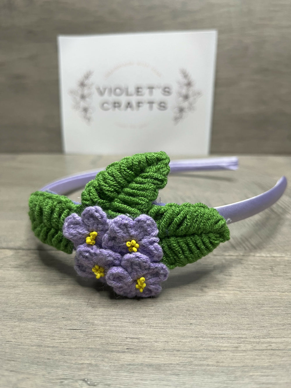 Hand Crocheted Headband - African Violet- Lilac- on Lucasgift