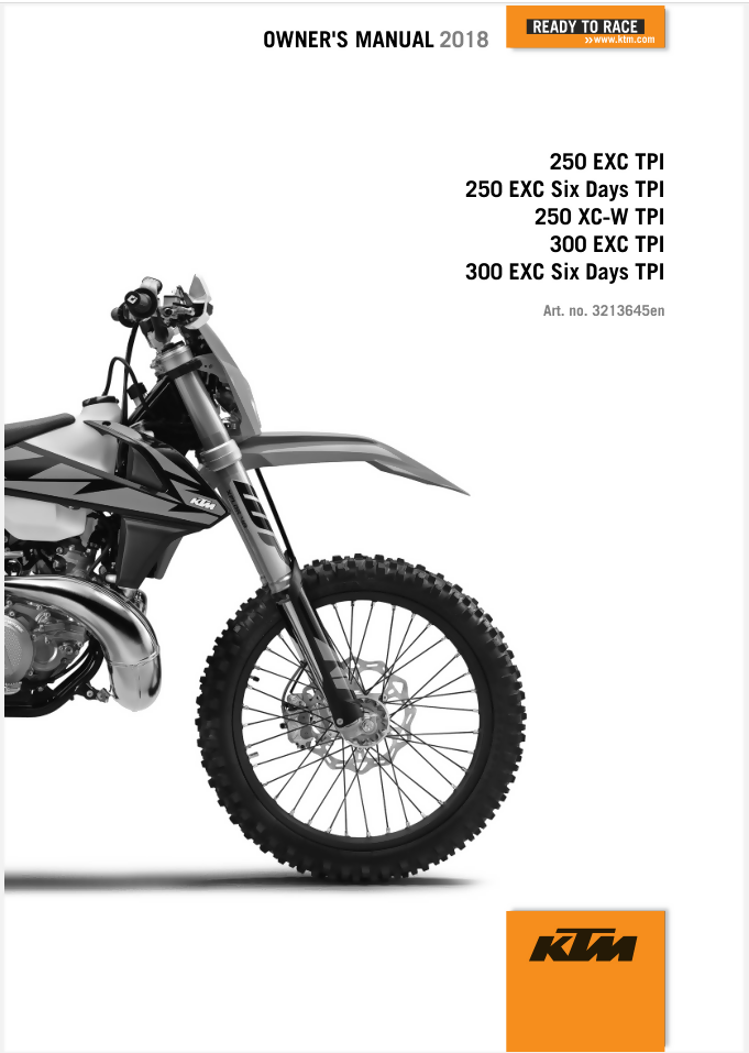 Ktm 250 300 TPI exc xc-w owner user instruction manual 2018- on Lucasgift