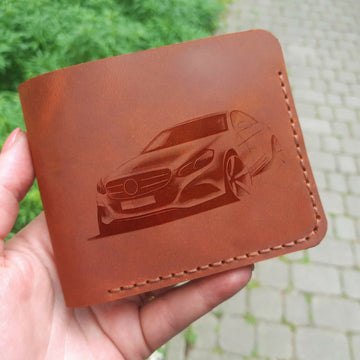 Car Gifts. Personalized Leather Wallet. Engraved Wallet. Custom Slim Bifold Minimalist Leather Wallet for Men. Custom Car Lovers Gifts- on Lucasgift