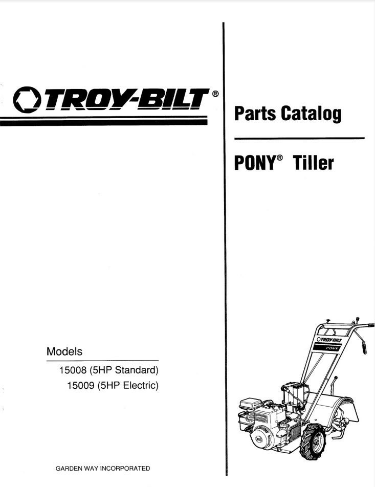 1987-1992 troy belt pony roto tiller repair parts manual