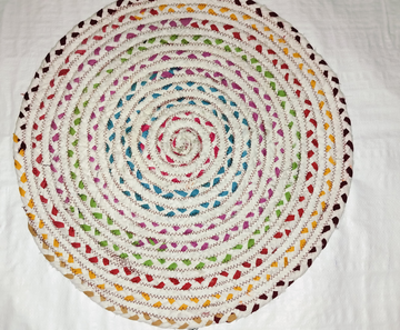 Sonia Artisan Collections| Multicolored Braided Jute and Cotton Round Rug/Mat | Handmade, Boho Style | Perfect for Living Room, Kids Room, or Meditation- on Lucasgift