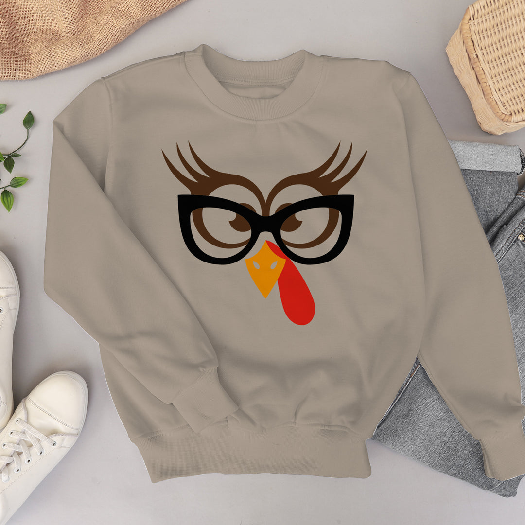 Thanksgiving Grandma Sweatshirt, Turkey Face Leopard Print Glasses Sweater, Turkey Face Shirt, Funny Turkey Shirt, Autumn Women T-Shirt-Lucasgift