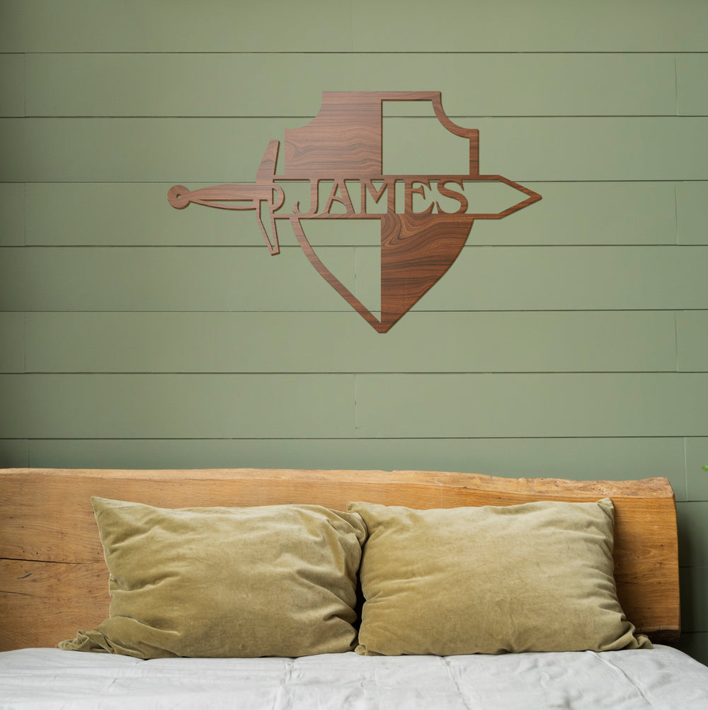 Sword and Shield Name Wood Sign-Lucasgift