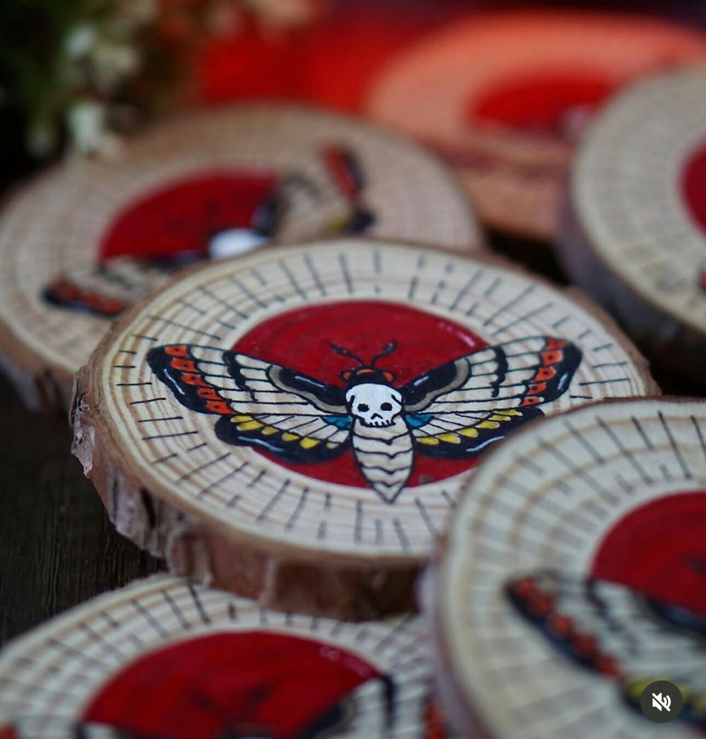DARK MOTH WOODEN COASTERS- on Lucasgift