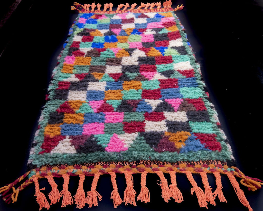 Handwoven Wool Small Moroccan Rug - Berber Rug 2x3 ft - Striped Multicolor Boho Accent Rug- on Lucasgift