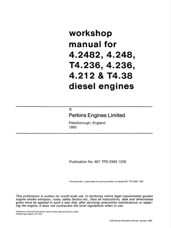 Perkins diesel Engines 4.2482, 4.248, T4.236, 4.236, T4.212 & T4.38 Workshop manual- on Lucasgift