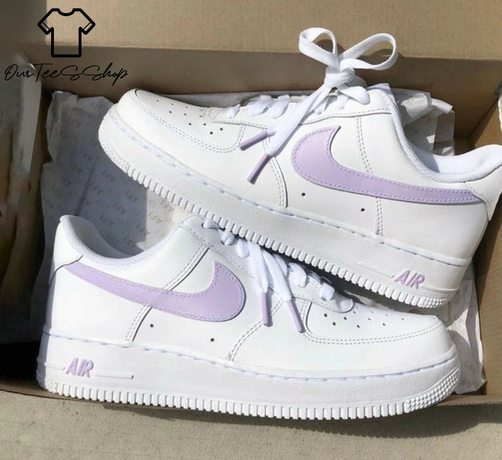 Custom Purple Swoosh AF1 Sneakers, Hand Painted Personalized Shoes- on Lucasgift