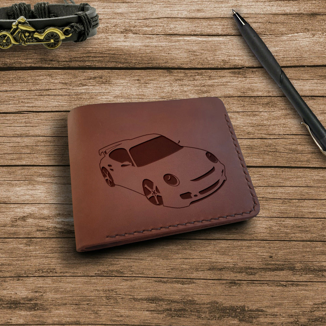 Sport Car Gifts. Personalized Leather Wallet. Engraved Wallet. Custom Slim Bifold Minimalist Leather Wallet for Men. Custom Car Lovers Gifts- on Lucasgift