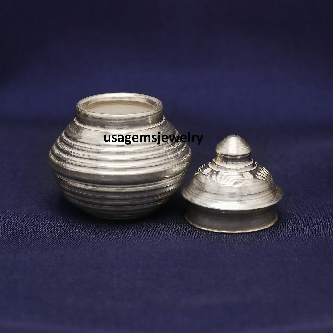 Vintage Silver Sindoor Box | Engraved Round Kumkum Dibbi for Pooja & Wedding Use | 12.1g BJ1009- on Lucasgift