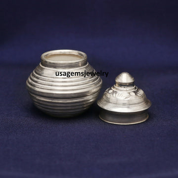 Vintage Silver Sindoor Box | Engraved Round Kumkum Dibbi for Pooja & Wedding Use | 12.1g BJ1009- on Lucasgift
