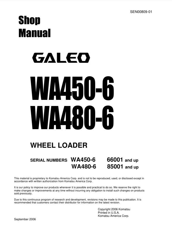 Komatsu WA450-5L, WA480-5L Workshop Repair Service Manual