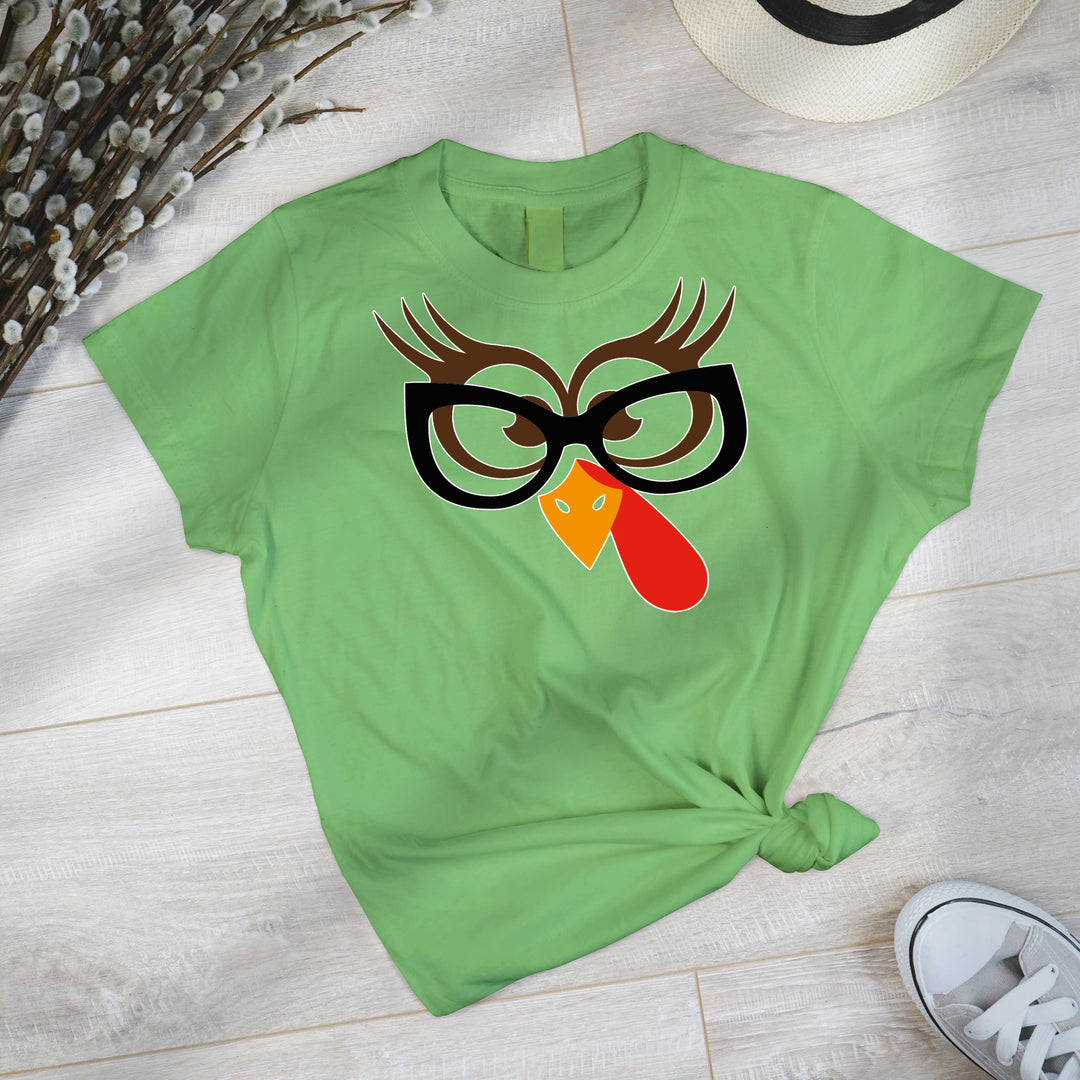 Thanksgiving Grandma Sweatshirt, Turkey Face Leopard Print Glasses Sweater, Turkey Face Shirt, Funny Turkey Shirt, Autumn Women T-Shirt-Lucasgift