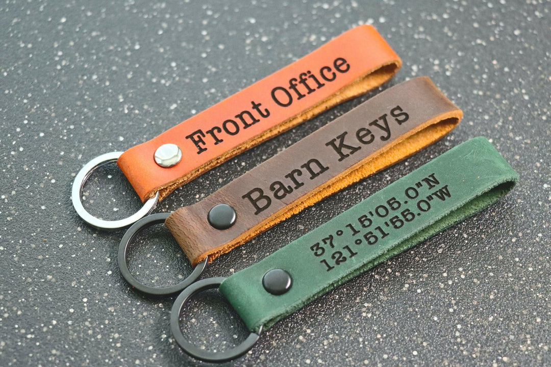 SLIM Personalized Leather Keychain, Customized Keychain, Custom Leather Key chain, coordinates key chain longitude latitude keychain, Best Gift- on Lucasgift