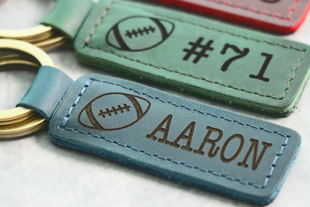 Football Personalized Keychain / Keyring / bag Tag / Name Tag - Leather Keychain- on Lucasgift