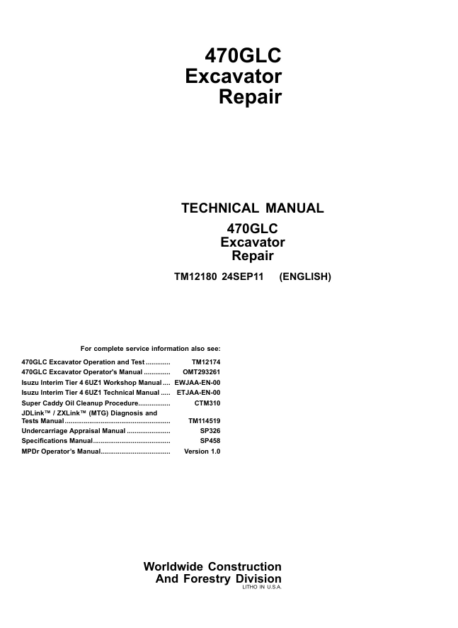 John Deere 470GLC Excavator Repair Service Technical Manual- on Lucasgift
