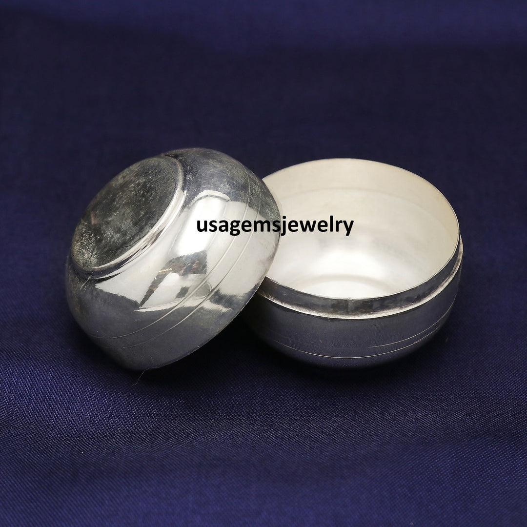 999 Fine Silver Prasadam Bowl Box Handmade Trinket Container Serving Box | Weight 45 Grams BJ1018- on Lucasgift