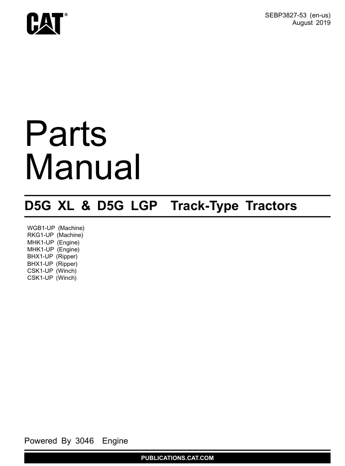 CAT Caterpillar D5G XL & D5G LGP Tractors WGB RKG Parts Catalog Manual- on Lucasgift