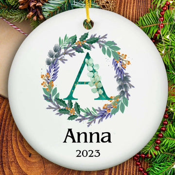 Wreath Name Ornament - Ceramic-One Side Printing- on Lucasgift