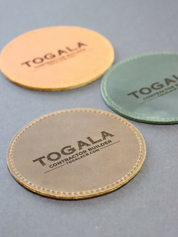 Set of 4 Personalized Full Grain Leather Coaster: Engraved Roman Numeral Decor, Anniversary Gift