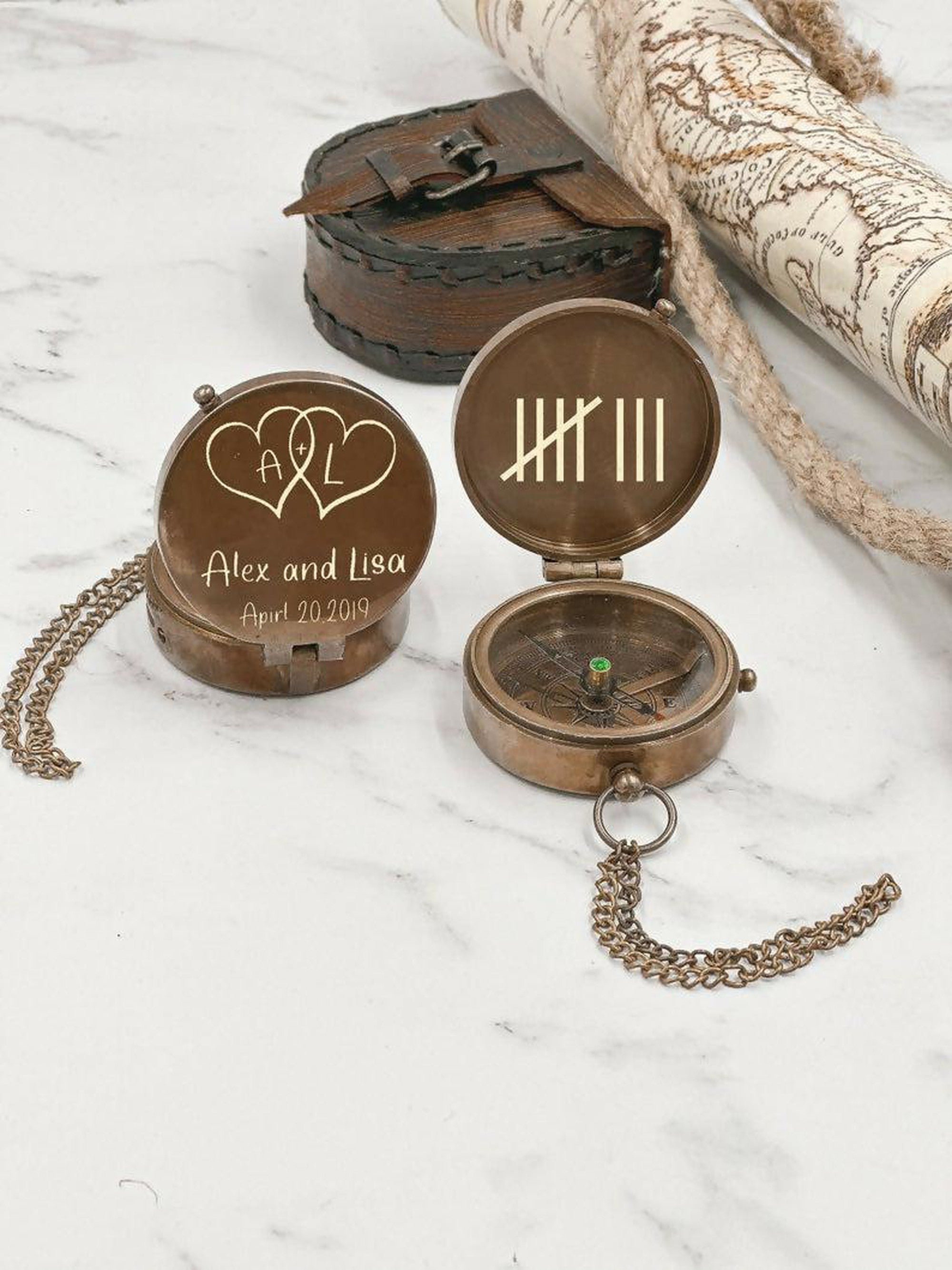 Personalized 8th Anniversary engraved Compass - Traditional bronze anniversary gift compass, Gift for Couples, Gift for wife, gift for her- on Lucasgift