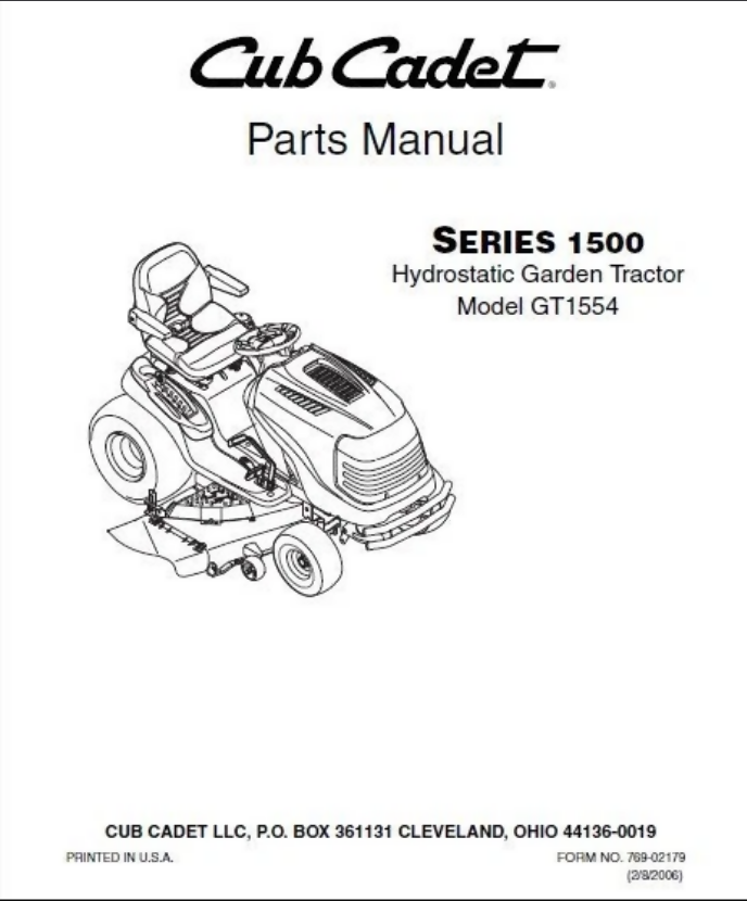CUB CADET GT1554 LAWNMOWER TRACTOR PARTS MANUAL- on Lucasgift