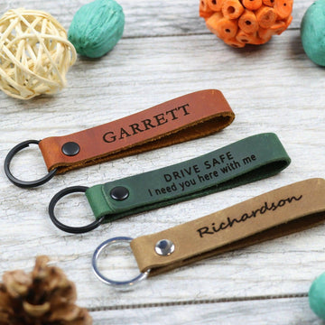 Set of 3 Slim Personalized Leather Keychain , Real Leather, Same Day Shipping, Free Shipping US- on Lucasgift