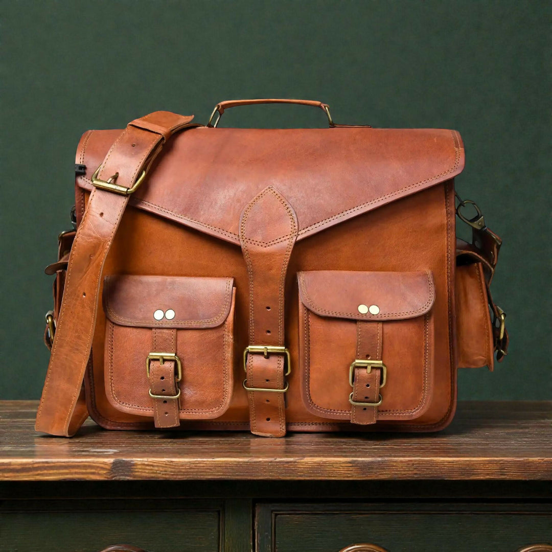 Personalized Handmade Full Grain Leather Laptop Messenger Bag Crossbody Satchel- on Lucasgift