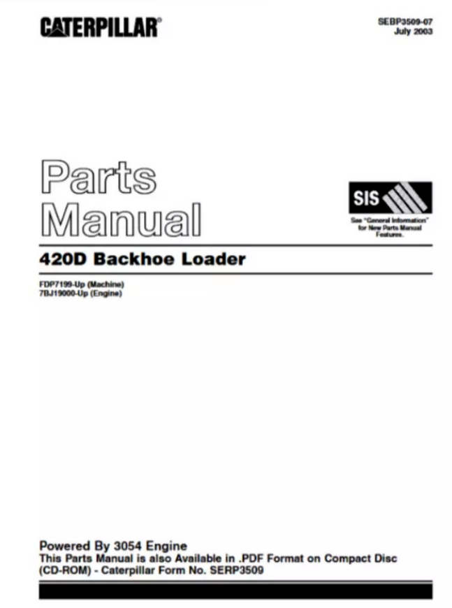 CAT Caterpillar 420D Backhoe Loader FDP7199-Up Parts Catalog Manual- on Lucasgift