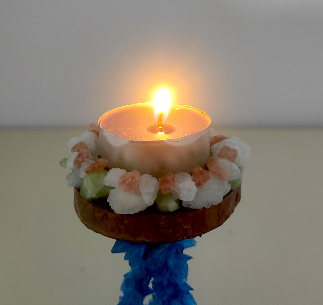 Crystal Waterfall Candle Holder | Handmade Wooden & Crystal Tealight Stand | Nature Inspired Decor- on Lucasgift